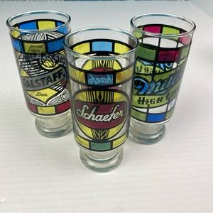 Miller High Life Schaefer Falstaff Beer Drinking Glasses Stained Glass Lot of 3